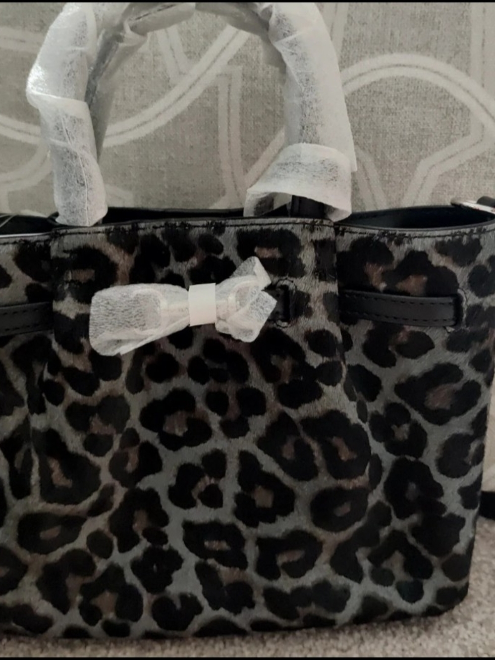 NWT Michael Kors Leopard Print Bow Tote Bag - Black & Gray.